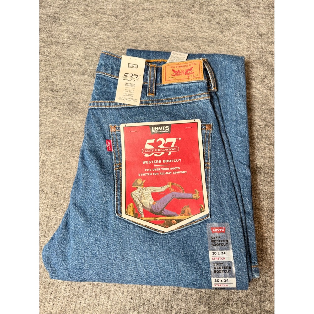 Levis 537 Western Bootcut Jeans Mens 30x34 Blue Denim Stretch Pants NWT